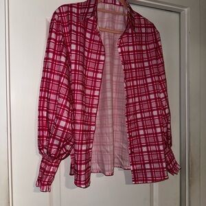 Red and White Plaid Button-Up Shirt